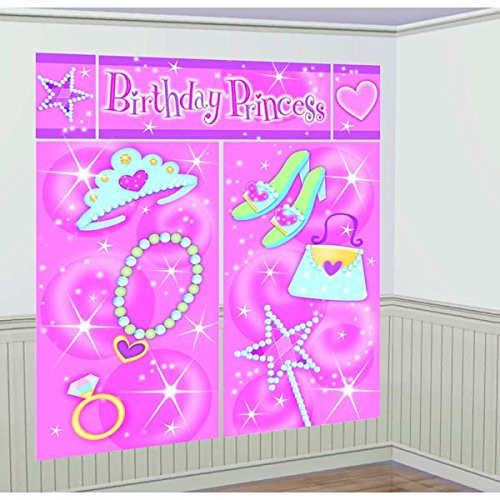 Amscan Sparkling Princess Birthday Party Scene Setters Decoration  (5 Pack), 59" x 65", Pink
