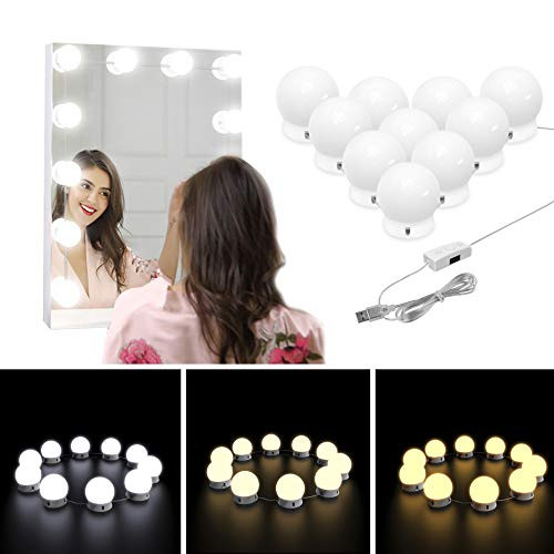 Nicewell Vanity Lights, Hollywood Style 3 Colors LED Makeup Vanity Mirror Lights Kit with 10 Dimmable Light Bulbs for Vanity Table and Bathroom Dressing Room Mirror(Mirror not Included)