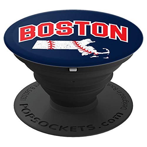 Boston Massachusetts - Baseball White Red Blue Map - PopSockets Grip and Stand for Phones and Tablets