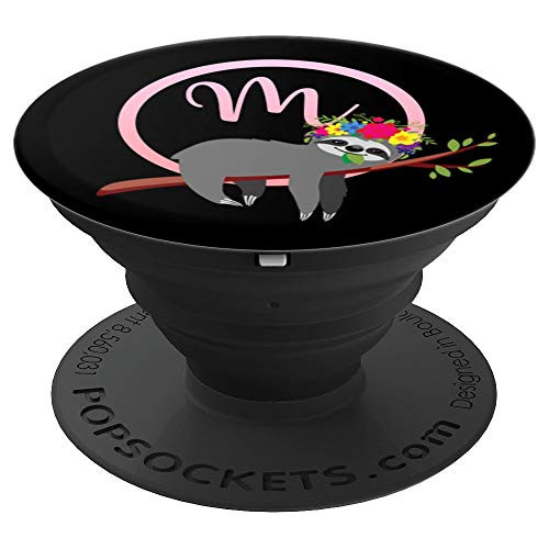 Sloth Monogram Initial Letter M Floral Gift - PopSockets Grip and Stand for Phones and Tablets