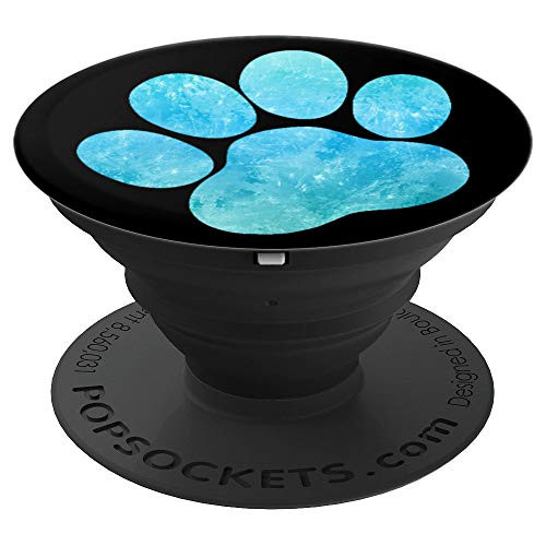 Ice blue Dog Paw print Pop Socket black Pattern Lovers Gift - PopSockets Grip and Stand for Phones and Tablets
