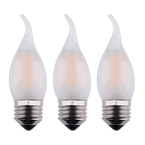 OPALRAY C35 2W Dimmable LED Candelabra Bulb, E26 Common Base, Frosted Glass Cover Flame Tip,Warm White 2700K 200Lumens, 25W Incandescent Equivalent,3 Pack
