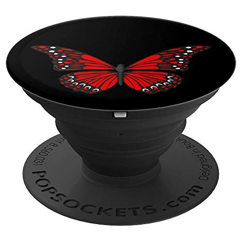 Red Butterfly Black Background - PopSockets Grip and Stand for Phones and Tablets