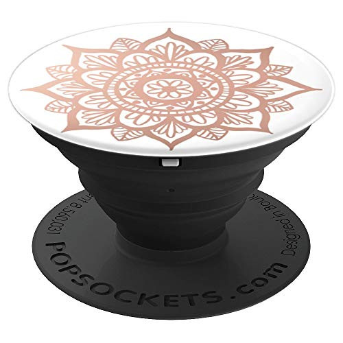 Rose Pink Flower Mandala Floral Cell Phone Grip Stand - PopSockets Grip and Stand for Phones and Tablets