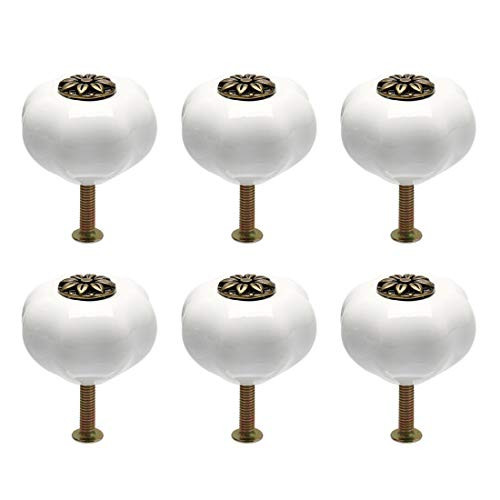 uxcell 6pcs Ceramic Knobs Drawer Pumpkin Shape Pull Handle Furniture Cabinet Door Cupboard Wardrobe DresserAccessories White