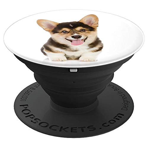 Cute Corgi Puppy Tongue Out Ears Up On White Background - PopSockets Grip and Stand for Phones and Tablets