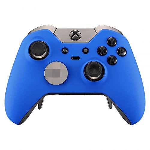eXtremeRate Soft Touch Grip Blue Front Housing Shell Faceplate for Xbox One Elite Controller with Thumbstick Accent Rings