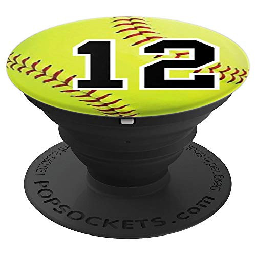 Girls Softball #12 Yellow Ball Jersey Number Twelve  Gift - PopSockets Grip and Stand for Phones and Tablets Girls Softball #12 Yellow Ball Jersey Number Twelve  Gift - PopSockets Grip and Stand for Phones and Tablets