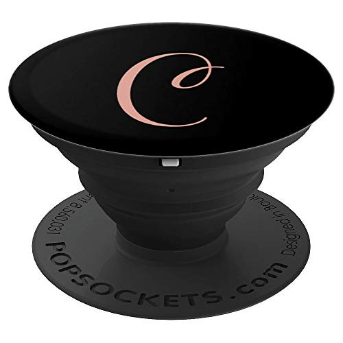 C Initial Monogram Blush Pink and Black Capital Letter - PopSockets Grip and Stand for Phones and Tablets