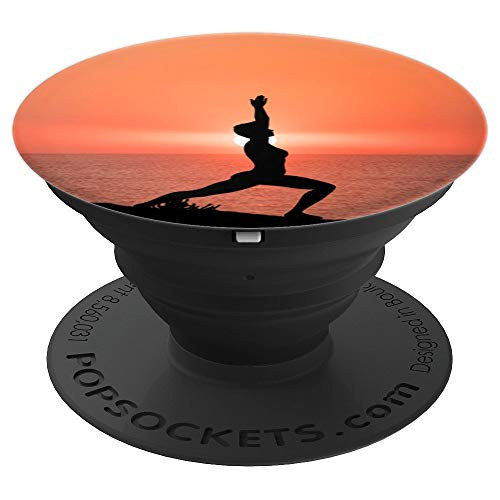 Yoga pose in front of a beautiful sunset and ocean view - PopSockets Grip and Stand for Phones and Tablets