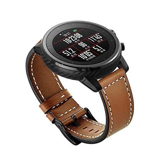 Kartice Compatible Amazfit Stratos Band,Huami Amazfit Stratos Bands Genuine Leather Strap Replacement Buckle Strap Wrist Band for Amazfit Stratos Multisport GPS Smartwatch (Brown)