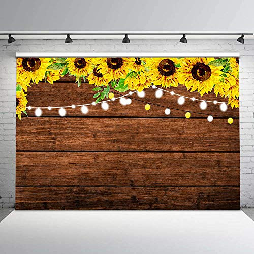 Fanghui 7x5ft Sunflower Wood Texture Photography Backdrop Ruseic Wedding Kids Baby Shower Birthday Party Background Banner Supplies Photo Booth Studio Props