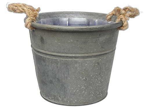 Hills Parks 6" x 7.5" Round Antique Style Galvanized Metal Bucket Planter with Rope Handles