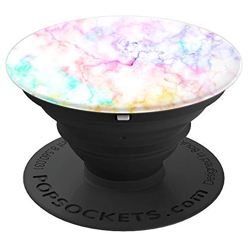 Rainbow Marble Watercolor White Abstract Background Art - PopSockets Grip and Stand for Phones and Tablets