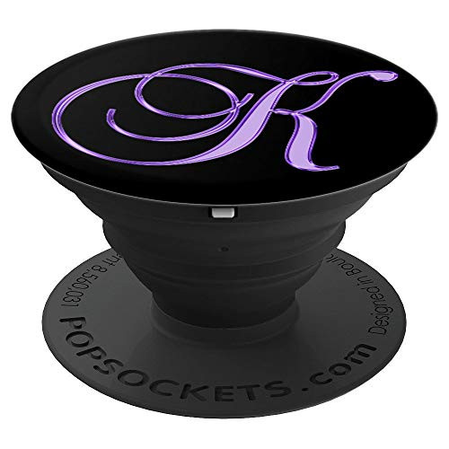K Purple Black Initial Monogram Capital Letter Name Art - PopSockets Grip and Stand for Phones and Tablets