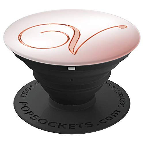 V Pink Pearl White Grey Initial Monogram Capital Letter Name - PopSockets Grip and Stand for Phones and Tablets