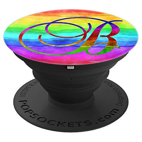 B Rainbow Watercolor Paint Tie Dye Initial Monogram Letter - PopSockets Grip and Stand for Phones and Tablets