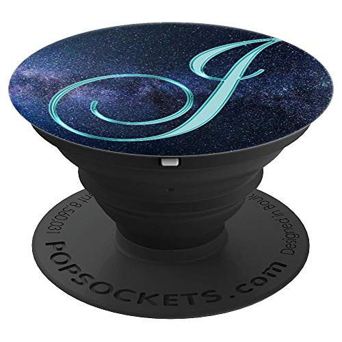 J Teal Star Space Galaxy Sky Monogram Initial Letter Name - PopSockets Grip and Stand for Phones and Tablets