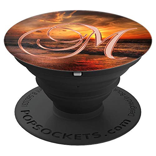 M Pink Beach Ocean Sand Waves Sunset Monogram Initial Letter - PopSockets Grip and Stand for Phones and Tablets