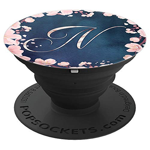 Letter N  Cherry Blossoms Monogram Initial - PopSockets Grip and Stand for Phones and Tablets
