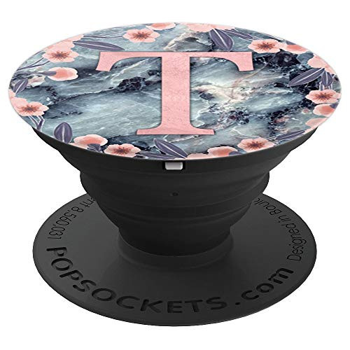 Letter T  Floral Marble Monogram Initial - PopSockets Grip and Stand for Phones and Tablets
