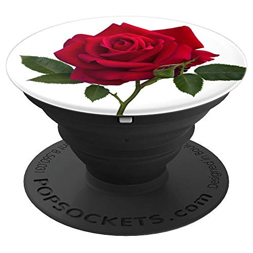 Cute Single Red Rose Buds Flower So Pretty Stem On White - PopSockets Grip and Stand for Phones and Tablets