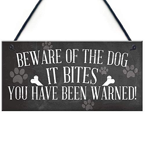 Meijiafei Funny Beware of The Dog It Bites Dog Hanging Plaque Home Warning Sign Decor 10" X 5"