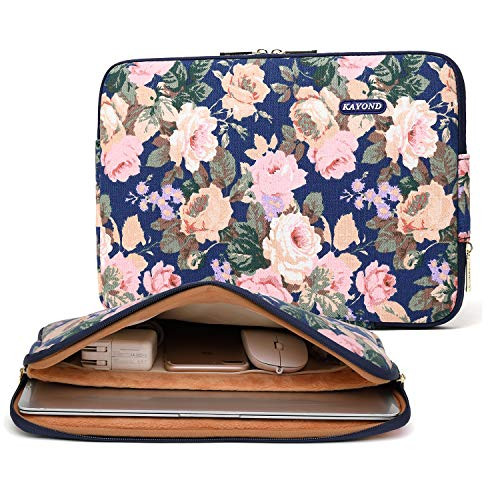 Kayond Canvas Water-Resistant 15 inch Laptop Sleeve,15.6 inch 15 inch Laptop Case Carrying Notebook Bag Compatible for ThinkPad MacBook(15-15.6 inches, Camellia)