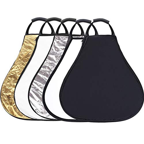 Portable Photography Triangle Reflector 24" / 60cm 5-in-1 Collapsible Multi-Disc Light Reflector with Handle for Photo Studio Lighting & Outdoor Lighting - Translucent, Gold, Silver, Black and White