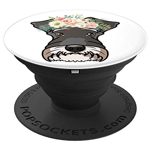 Cute Miniature Schnauzer Dog Mom & Flowers White - PopSockets Grip and Stand for Phones and Tablets