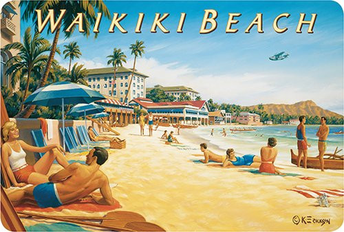 Hawaiian Vintage Postcards Pack of 30 - Waikiki Beach II by Kerne Erickson
