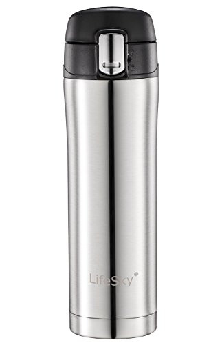 LifeSky Stainless Steel Insulated Travel Coffee Mug, 16 oz (16oz, Black Lid)