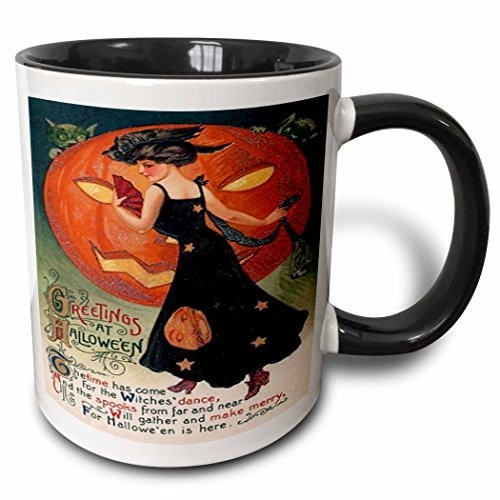 3dRose 6039_4 Vintage Halloween Lady Two Tone Black Mug 11 oz Multicolor