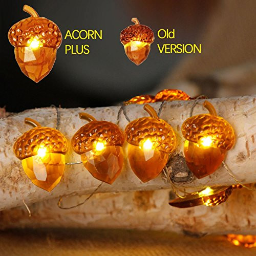 IMPRESS LIFE Acorn Plus Christmas Decoration String Lights, 10 ft Silver Wire 30 Big Led Icon Battery Operated with Remote and Timer for Indoor Outdoor Fall Thanksgiving Wedding Birthday Harvest Party