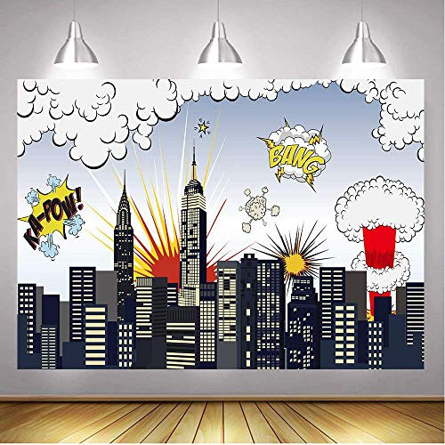 Daniu 7x5FT Super Hero City Backdrops Baby Shower Birthday Party Photography Background Superhero Cityscape Photograph Backdrop Decor Studio Photo Booth Props