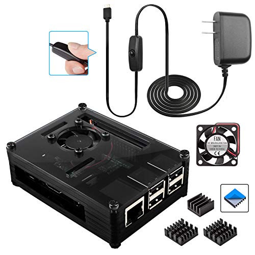 Smraza for Raspberry Pi 3 B+ Case with 5V 3A Power Supply with On/Off Switch, Fan Cooling and Heatsinks, Case Compatible with Raspberry Pi 3 Model B+, 2B, 3B Plus(Black)