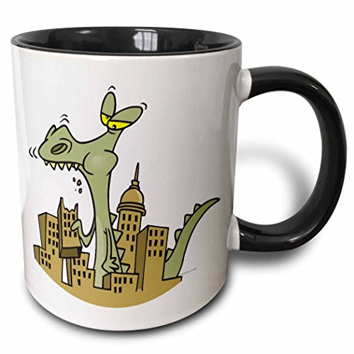3dRose 104218_4 Hungry Zilla Lizard Monster Cartoon Two Tone Black Mug 11 oz White