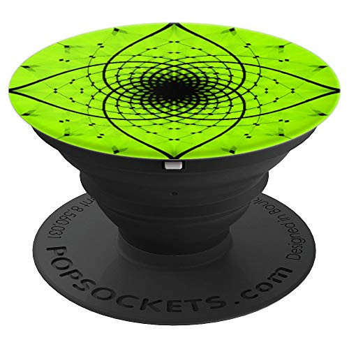 Lime Green Pop Socket with Abstract Geometric Black Flower - PopSockets Grip and Stand for Phones and Tablets
