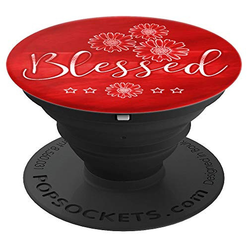 BLESSED Pop-Socket Red Color. Floral Star Gift for Women - PopSockets Grip and Stand for Phones and Tablets