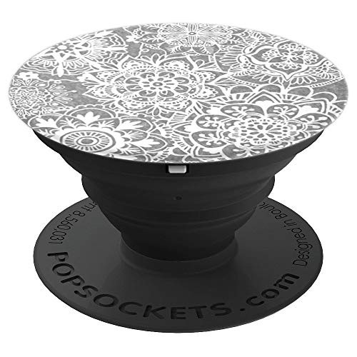 Soft Grey Mandala Pattern Gray Flowers Mandalas Phone Grip - PopSockets Grip and Stand for Phones and Tablets