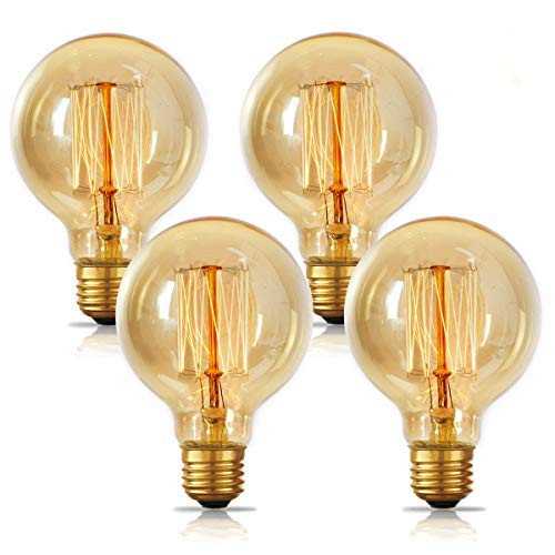 Edison Light Bulbs 60w, Jslinter Globe Dimmable Filament Decorative Bulbs for Home, Vintage Light Bulb G80/G25 Style, E26 Base, Classic Amber (4 Pack)