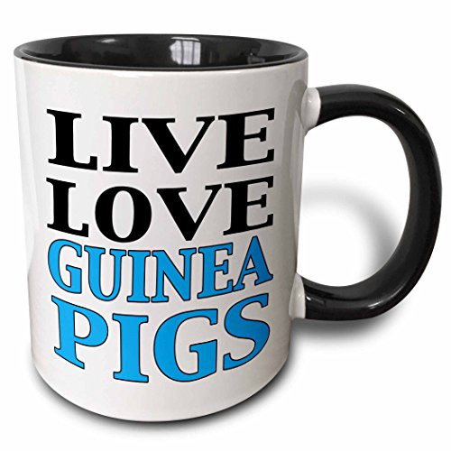 3dRose 171993_4 Live Love Guinea Pigs, Blue Ceramic Mug 11oz Black/White