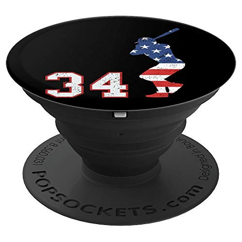 Baseball number 34 player with American USA flag phone stand - PopSockets Grip and Stand for Phones and Tablets