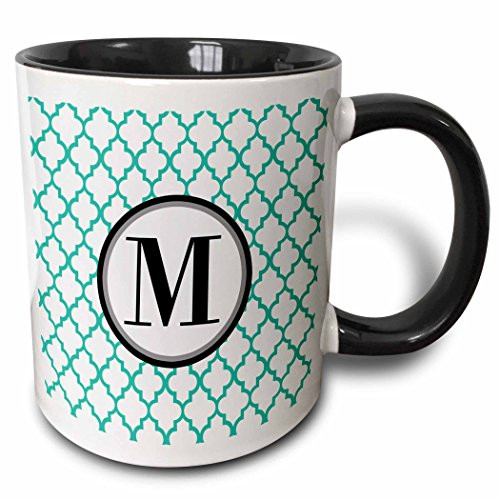 3dRose 252260_4 Mint green pattern monogram initial M Ceramic Mug 11oz Black/White