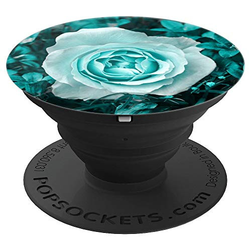 Beautiful White Turquoise Rose & Teal Flowers -Spring Floral - PopSockets Grip and Stand for Phones and Tablets