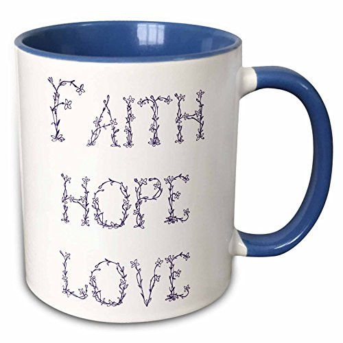 3dRose 155886_6 Purple and White Floral Letters Faith, Hope and Love Mug 11 oz Blue 3dRose 155886_6 Purple and White Floral Letters Faith, Hope and Love Mug 11 oz Blue