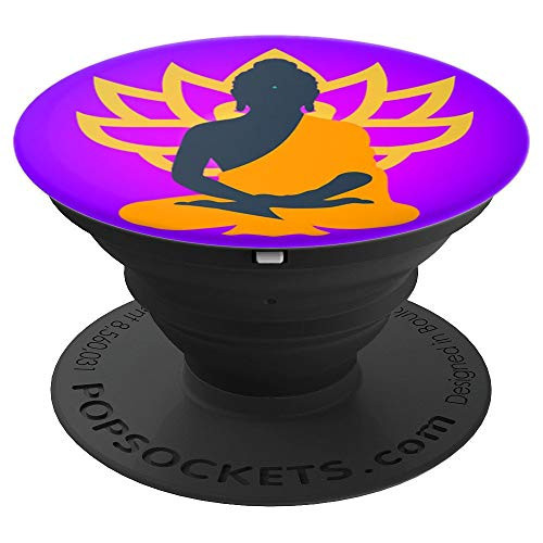 Meditating Buddha in front of a flowering lotus - PopSockets Grip and Stand for Phones and Tablets