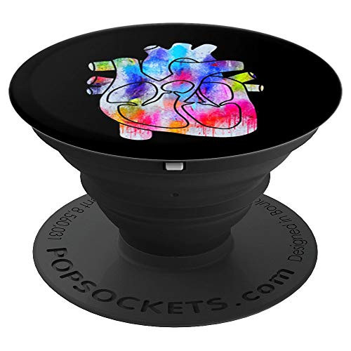 Anatomical Organ Human Heart Artistic Watercolor Art Black - PopSockets Grip and Stand for Phones and Tablets