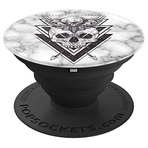 Black Skull Moth Moon Phases sacred Geometry Gray Print - PopSockets Grip and Stand for Phones and Tablets