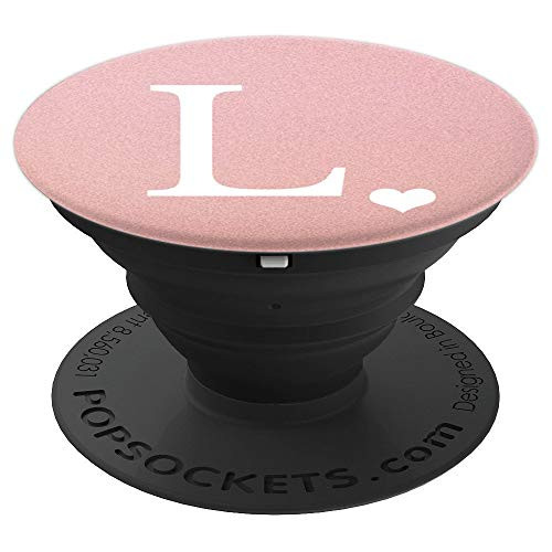 White Initial Letter L heart Monogram on Rose Pink - PopSockets Grip and Stand for Phones and Tablets
